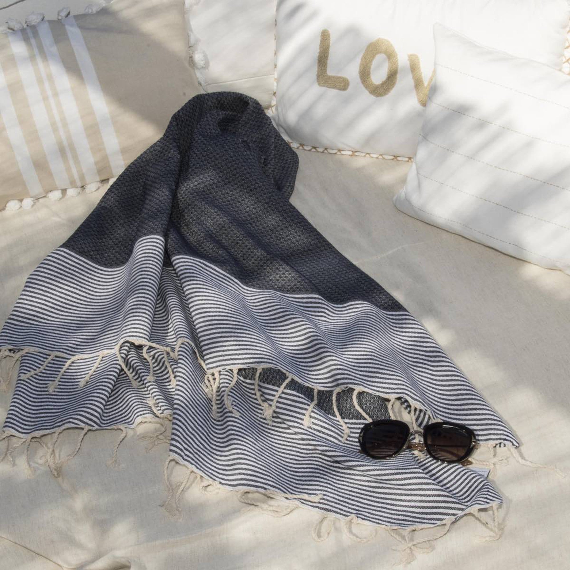 Honeycomb cotton fouta 100x200 IBIZA denim blue