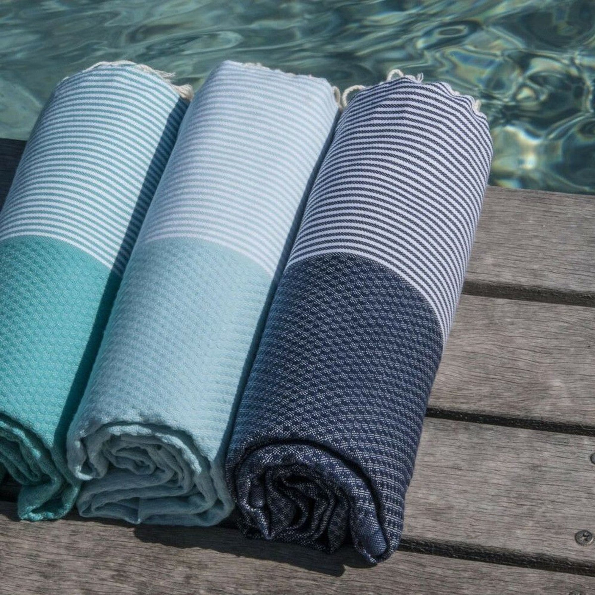 Honeycomb cotton fouta 100x200 IBIZA denim blue
