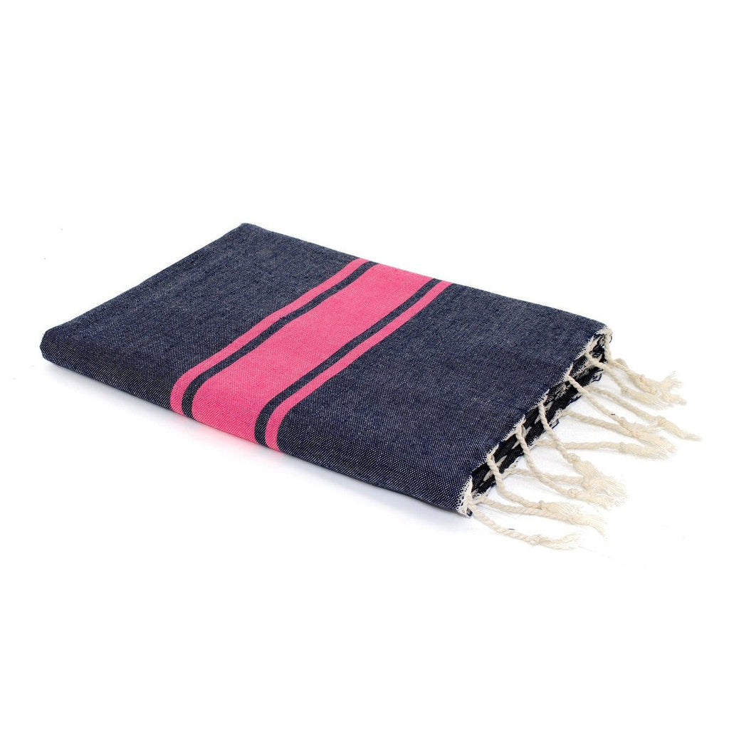 Fouta Bicolor - Algodón - Azul Denim / Rosa Fucsia - St Tropez