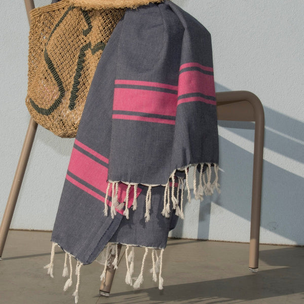 St Tropez - Fouta bicolor - Azul denim/Rosa fucsia