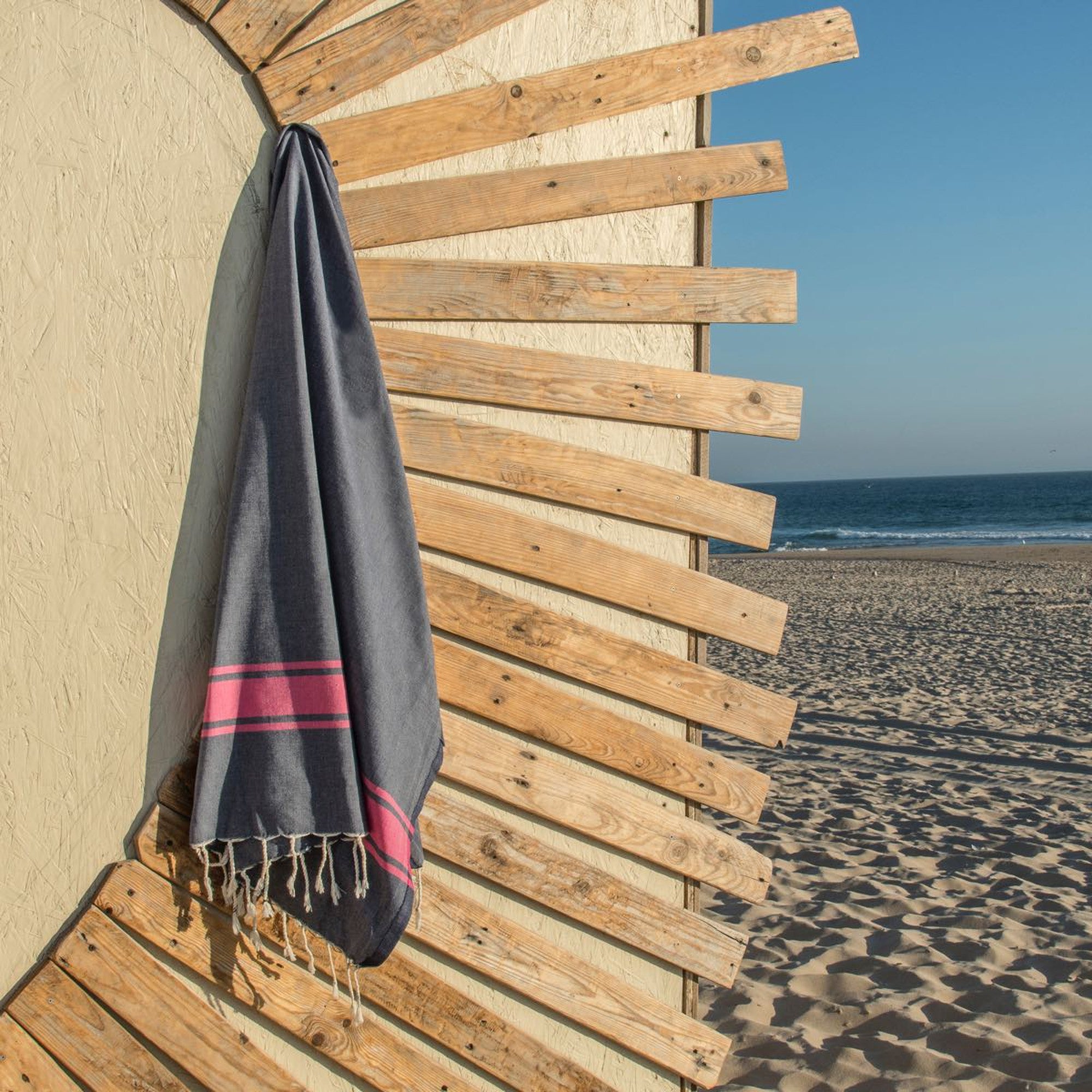 Fouta Bicolor - Algodón - Azul Denim / Rosa Fucsia - St Tropez