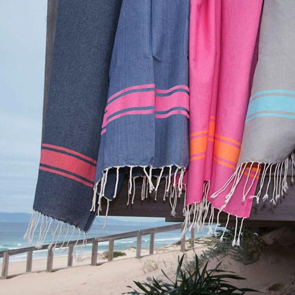 Fouta Bicolor - Algodón - Azul Denim / Rosa Fucsia - St Tropez