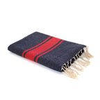 Two-tone cotton fouta 100x200 ST TROPEZ denim blue / red