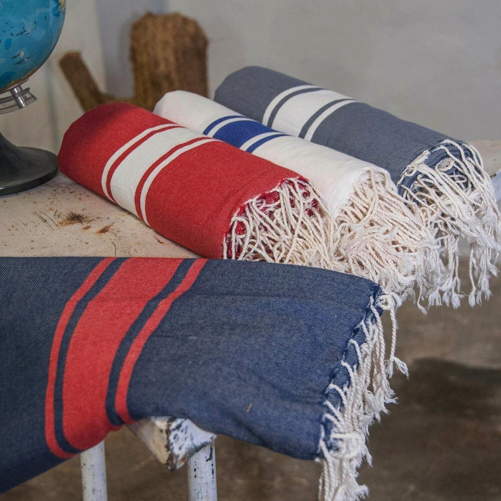 Two-tone cotton fouta 100x200 ST TROPEZ denim blue / red