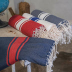 Two-tone cotton fouta 100x200 ST TROPEZ denim blue / red