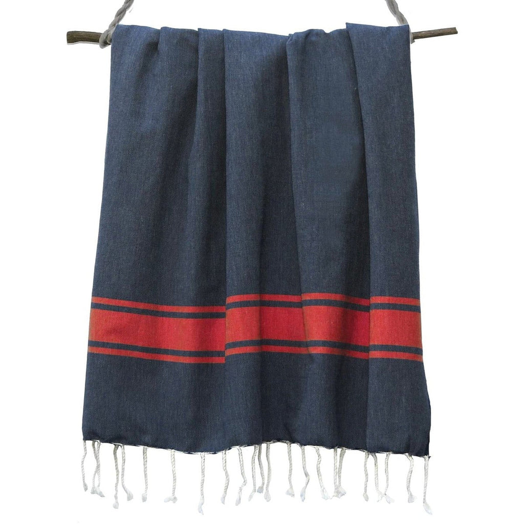 Two-tone cotton fouta 100x200 ST TROPEZ denim blue / red