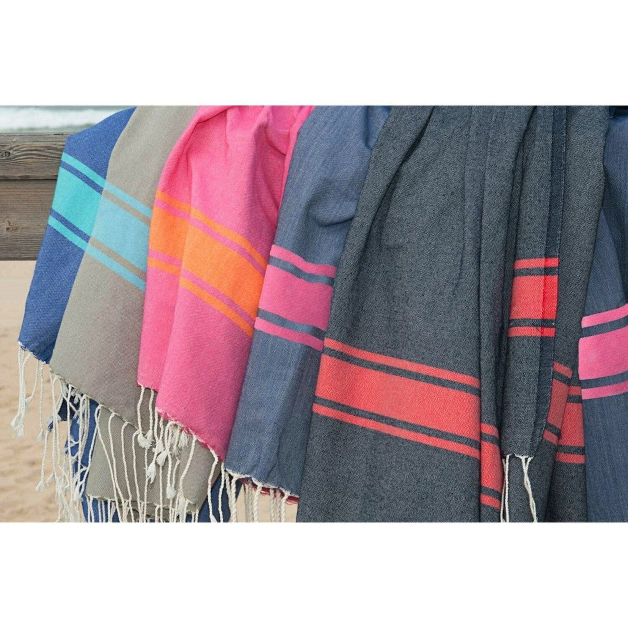Two-tone cotton fouta 100x200 ST TROPEZ denim blue / red
