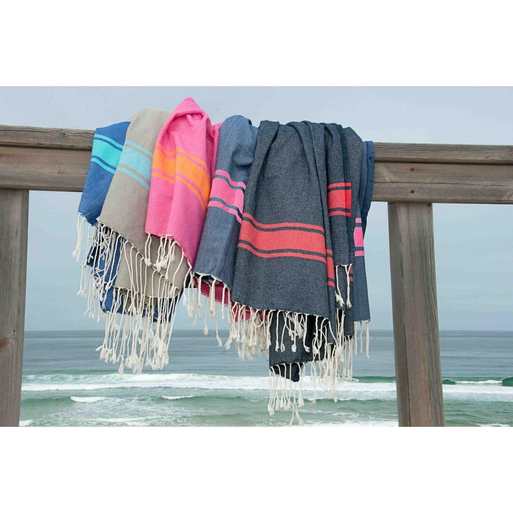 Two-tone cotton fouta 100x200 ST TROPEZ denim blue / red