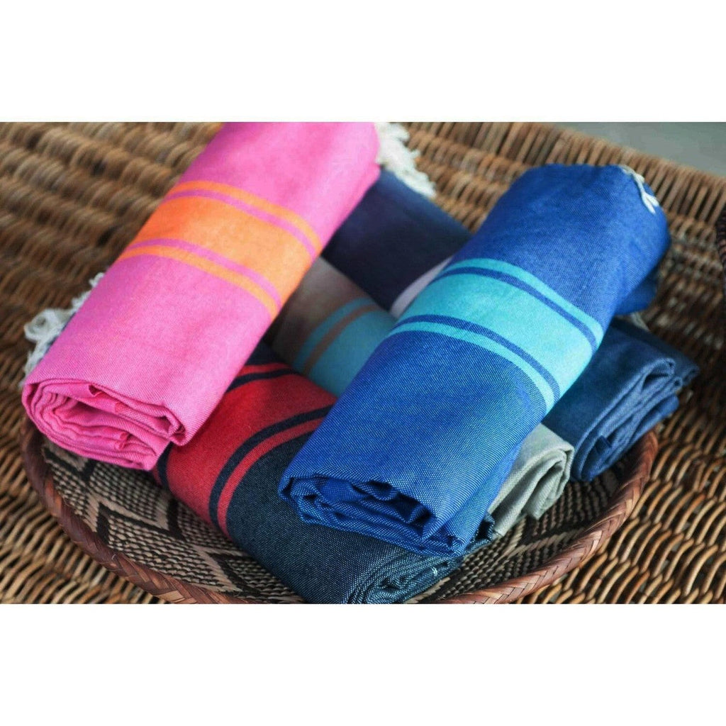 Fouta Bicolore Coton 100X200 St Tropez Rose Fuchsia / Orange