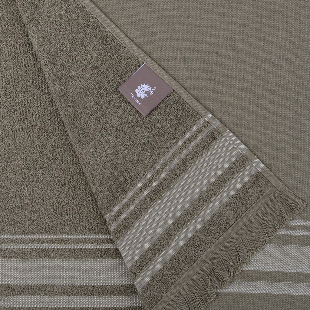 Fouta Felpa Algodón 100X180 - Faro - Verde Liquen / Greige
