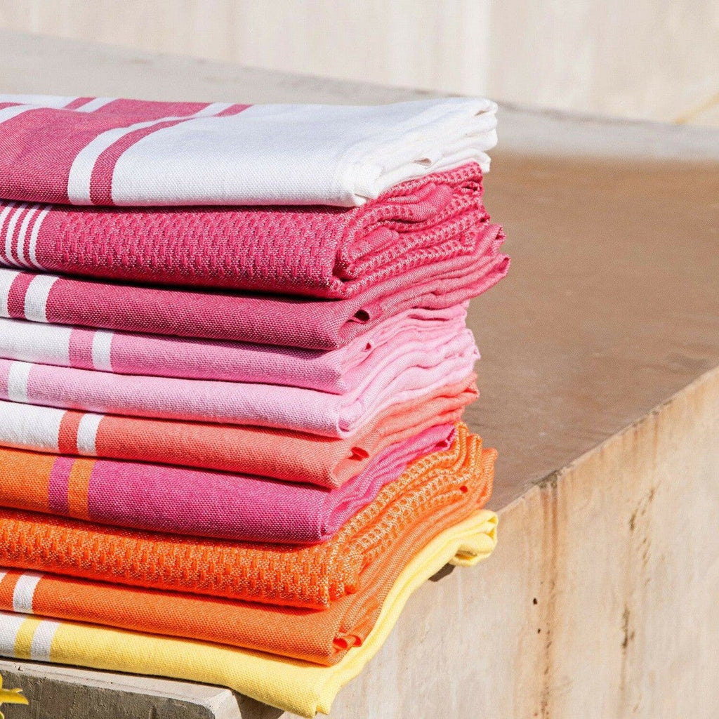 Fouta blanche coton 100x200 ST TROPEZ blanc / rose fuchsia