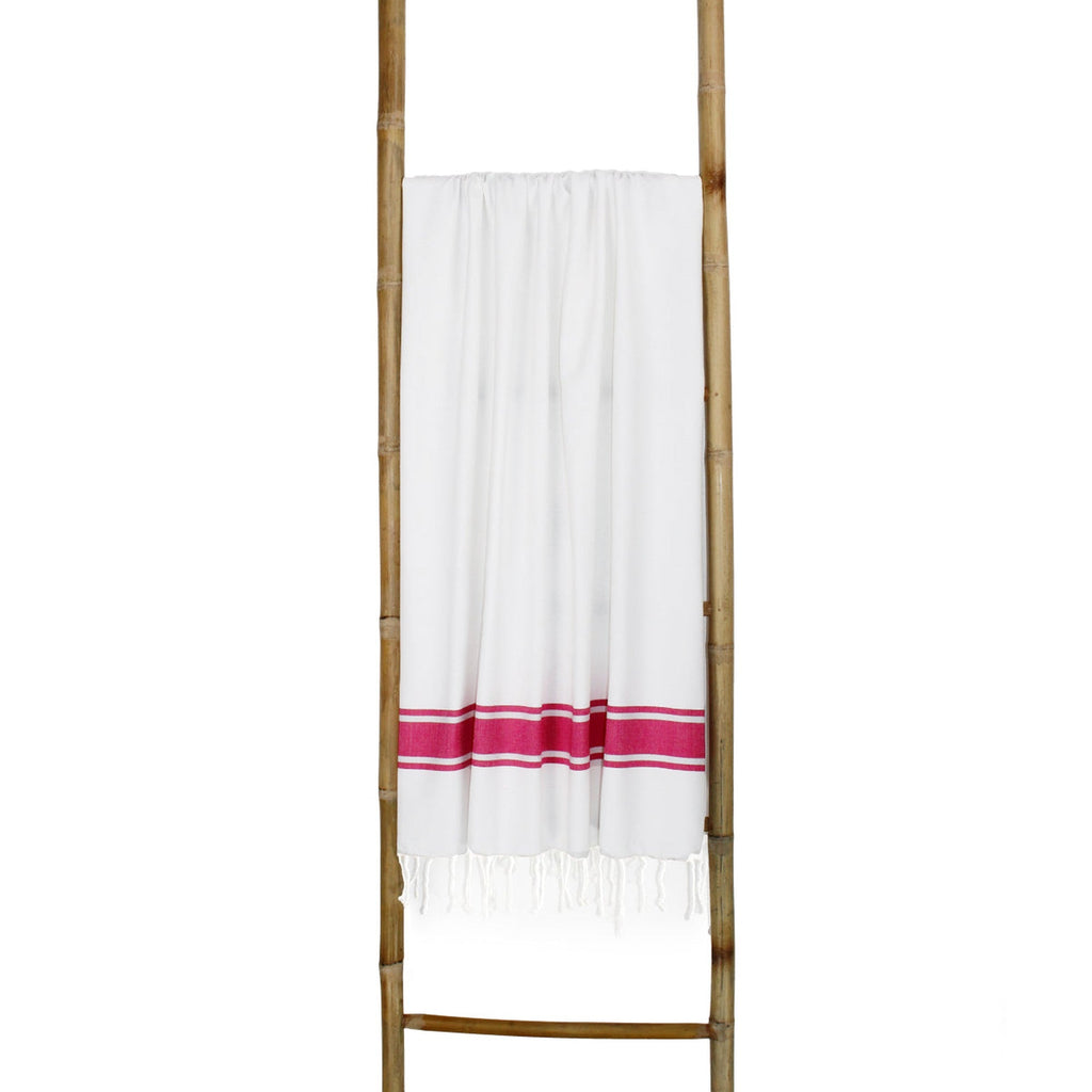 Fouta blanche coton 100x200 ST TROPEZ blanc / rose fuchsia