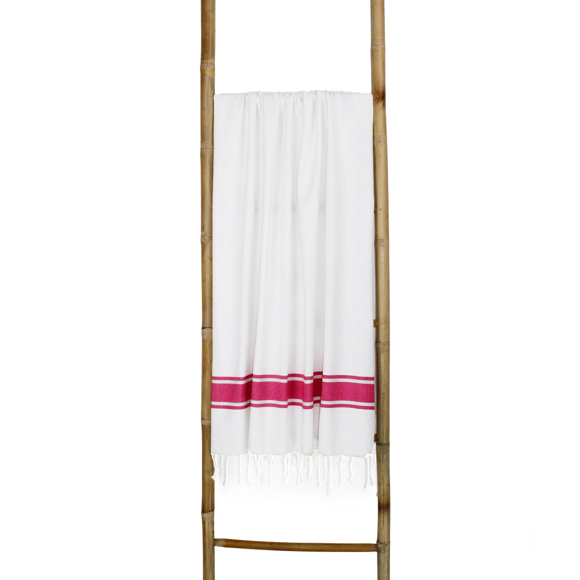 Fouta blanche coton 100x200 ST TROPEZ blanc / rose fuchsia