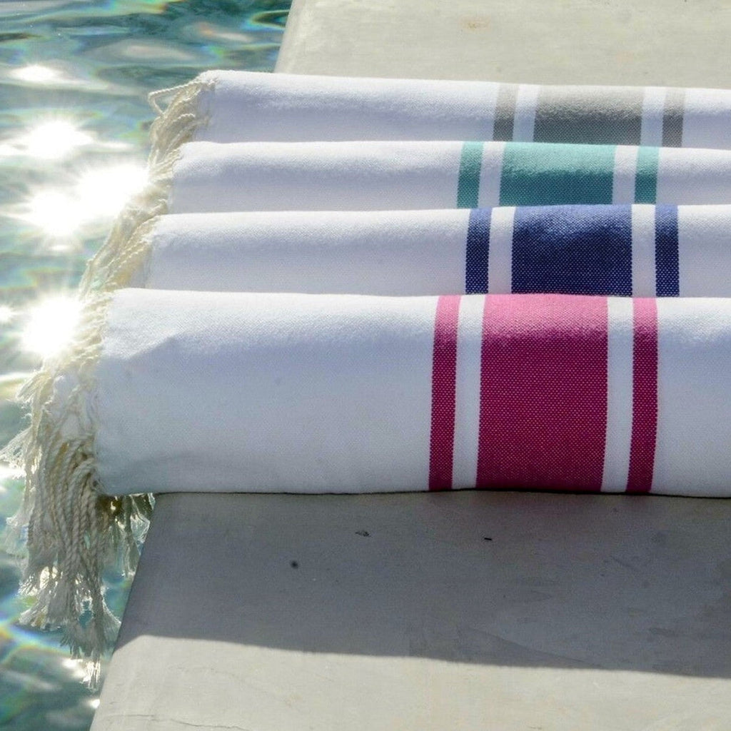 Fouta blanche coton 100x200 ST TROPEZ blanc / rose fuchsia
