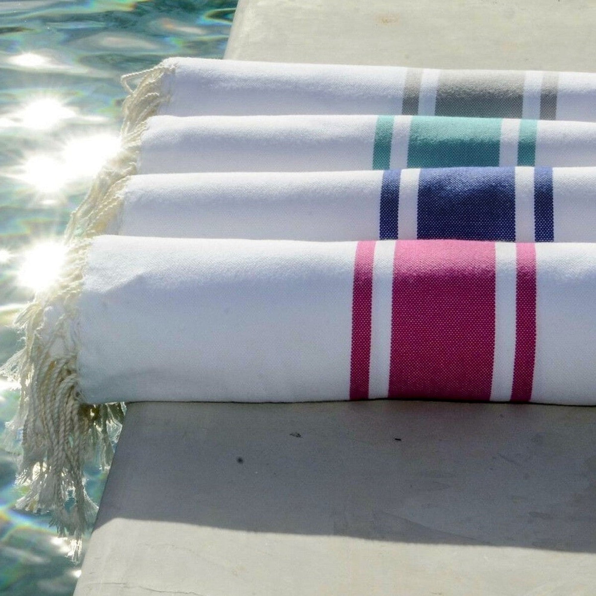 Fouta blanche coton 100x200 ST TROPEZ blanc / rose fuchsia