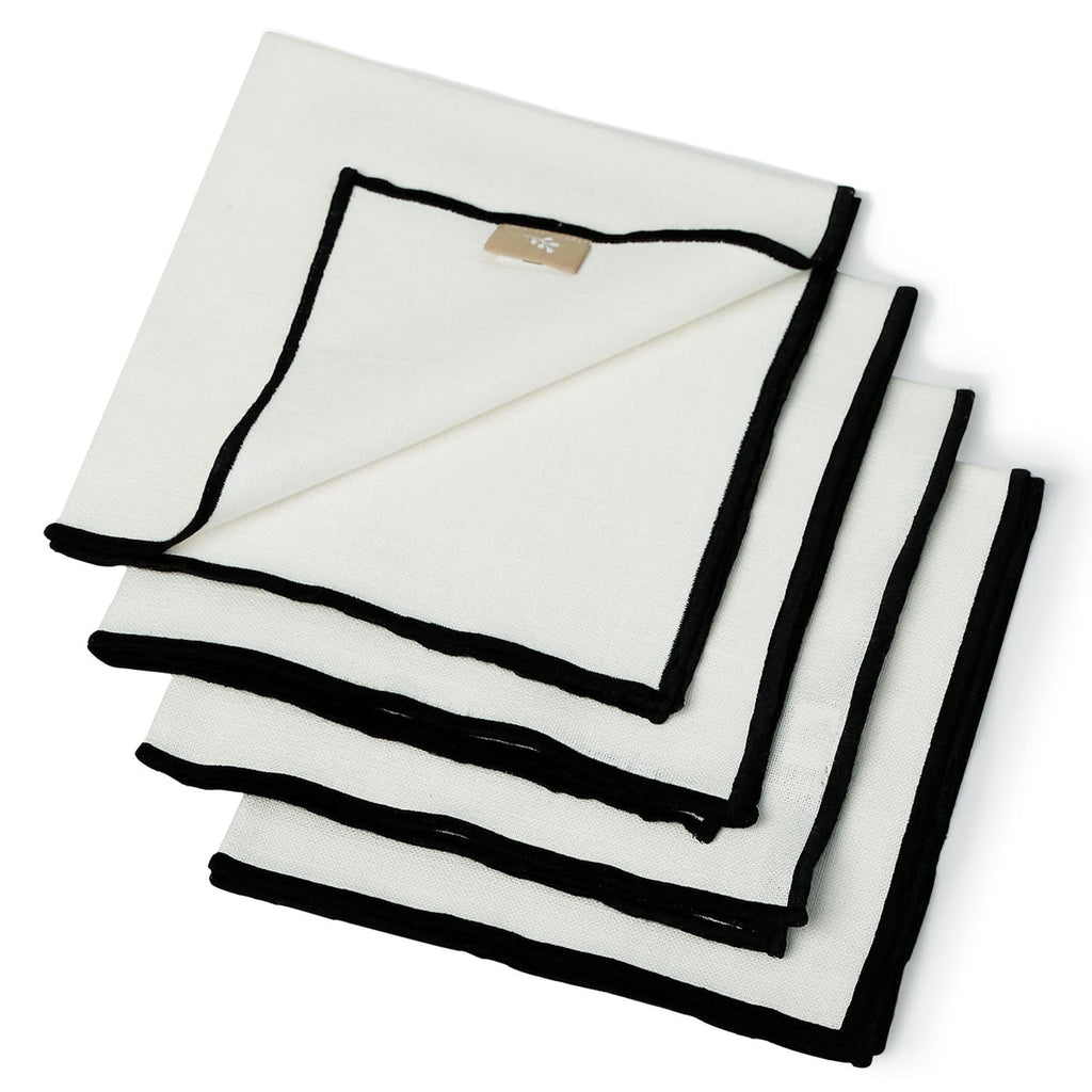 Nappe lin lavé 150x250 ERNEST blanc / noir