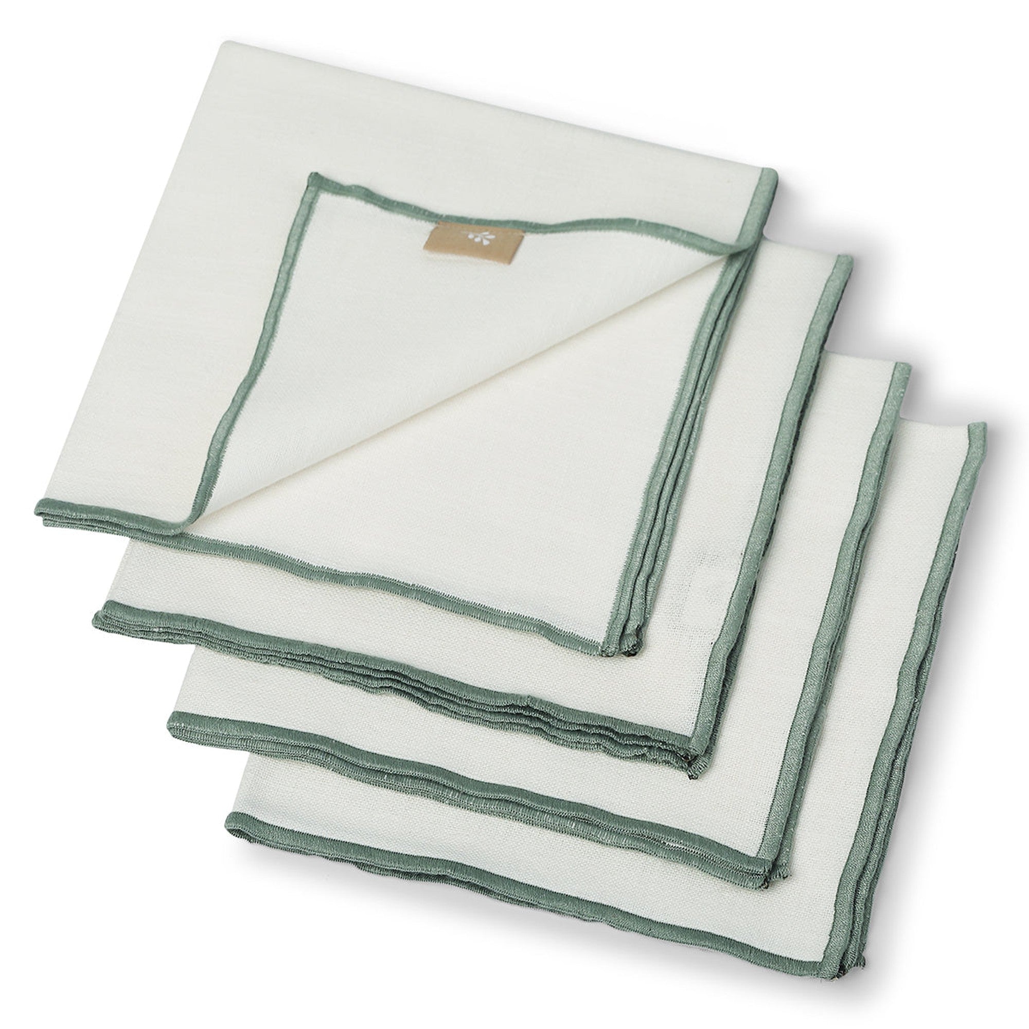 Jules - Lot De 4 Serviettes De Table - Blanc/Céladon