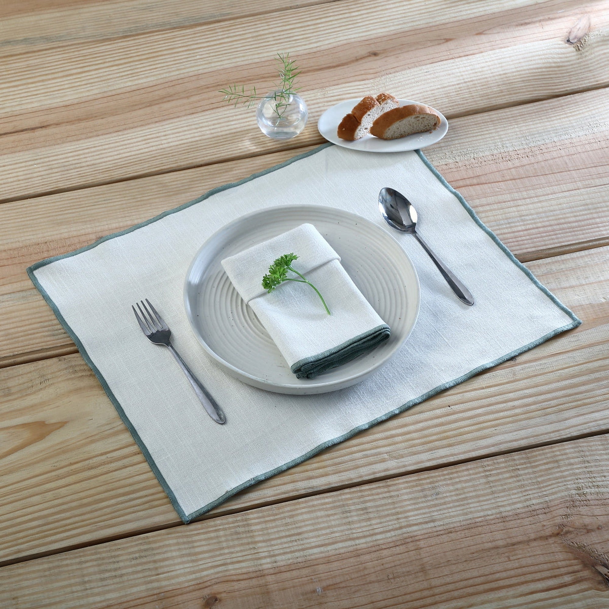 Jules - Lot De 4 Serviettes De Table - Blanc/Céladon