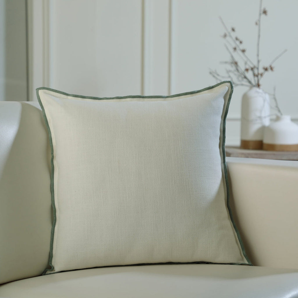 Jules - Funda De Cojín - Lona De Algodón - Blanco/Celadón