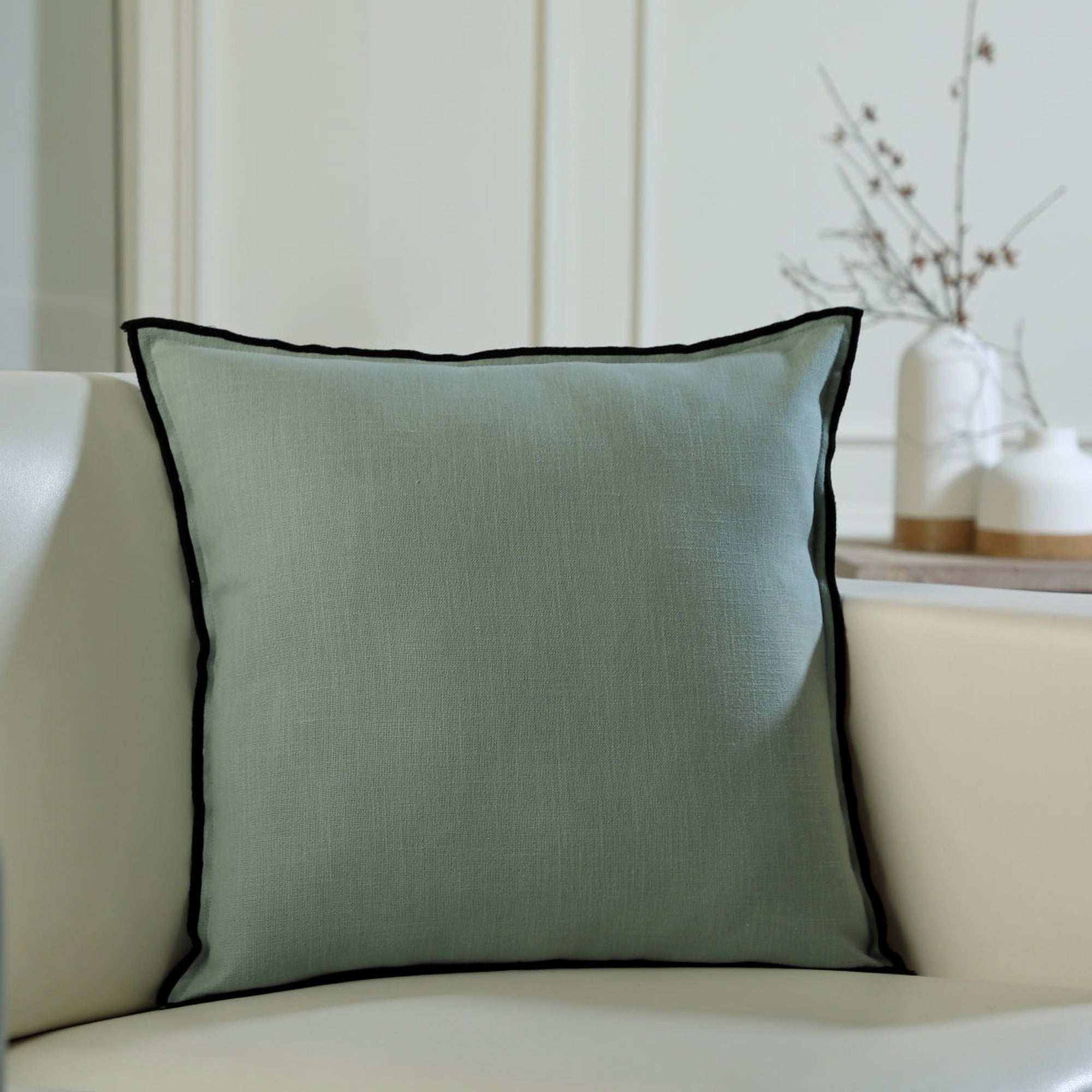 Jules - Funda De Cojín - Tela De Algodón - Celadón/Negro