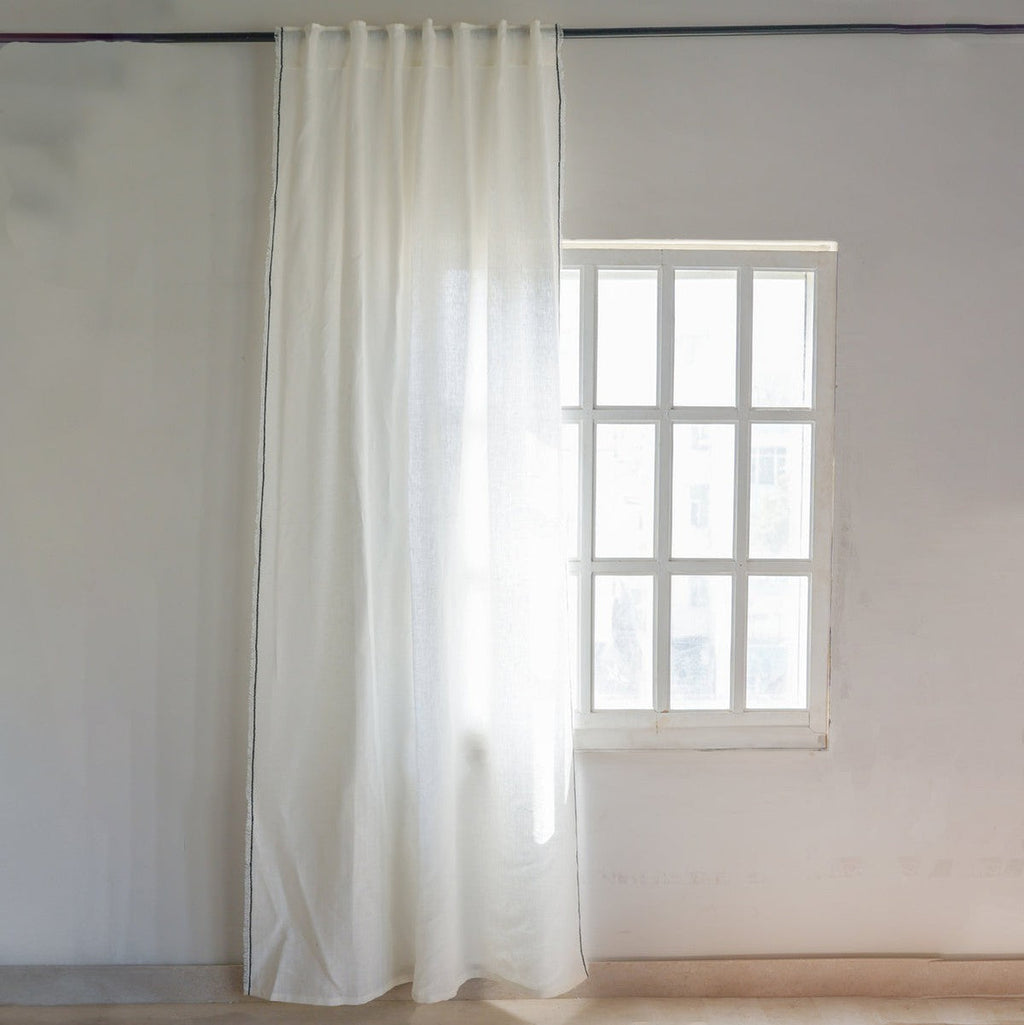 Gabriel - Tab-top Curtain - Washed Linen - White/Black