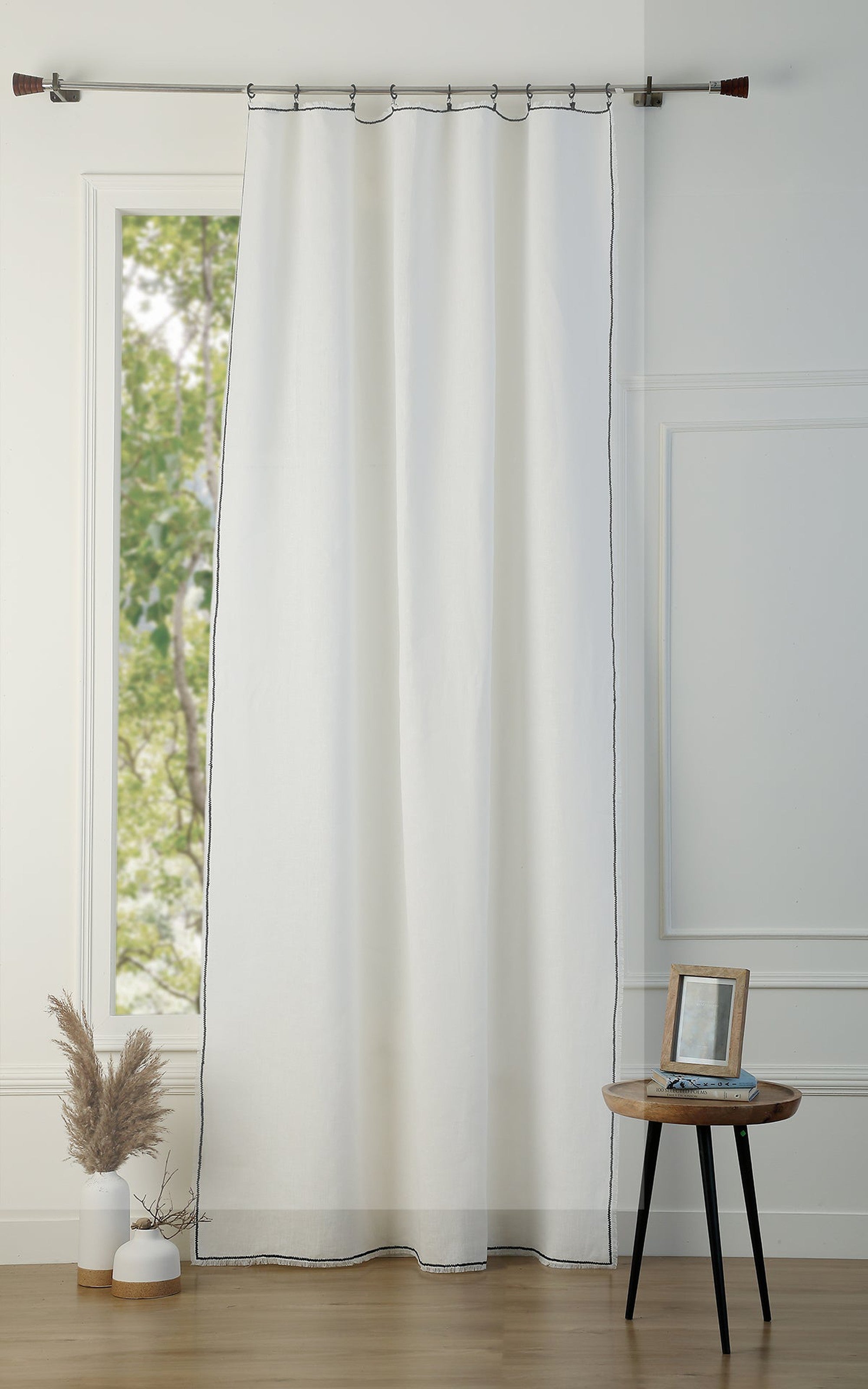 Gabriel - Curtain Panel - Washed Linen - White/Black