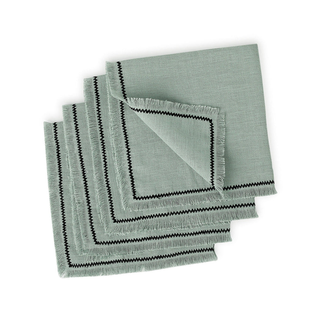 Set of 4 Washed Linen Napkins 45x45 - Gabriel - Celadon Green / Black