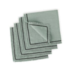 Set of 4 Washed Linen Napkins 45x45 - Gabriel - Celadon Green / Black