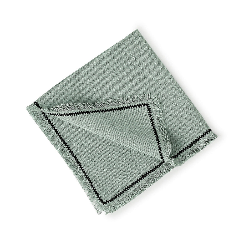 Set of 4 Washed Linen Napkins 45x45 - Gabriel - Celadon Green / Black