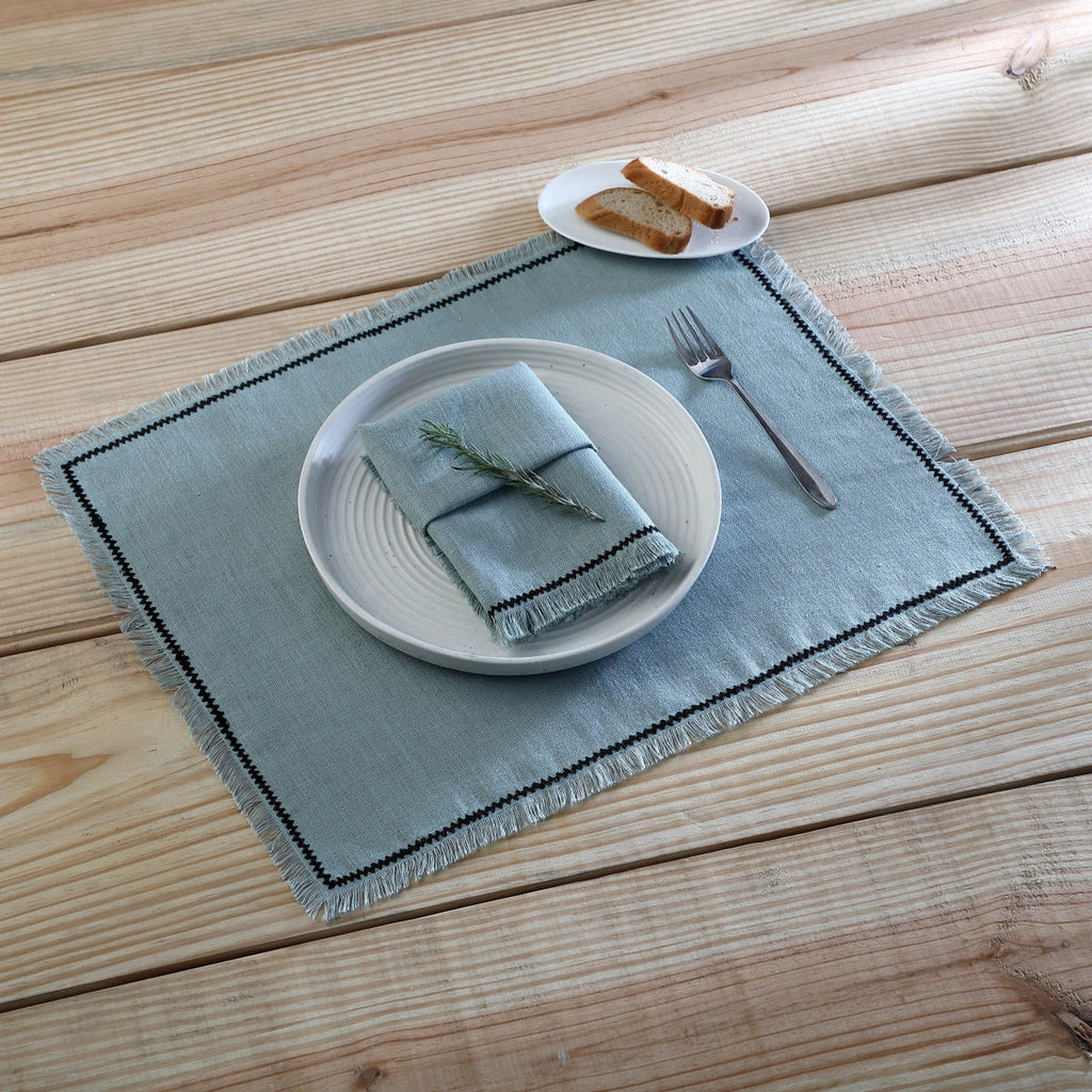 Set of 4 Washed Linen Napkins 45x45 - Gabriel - Celadon Green / Black