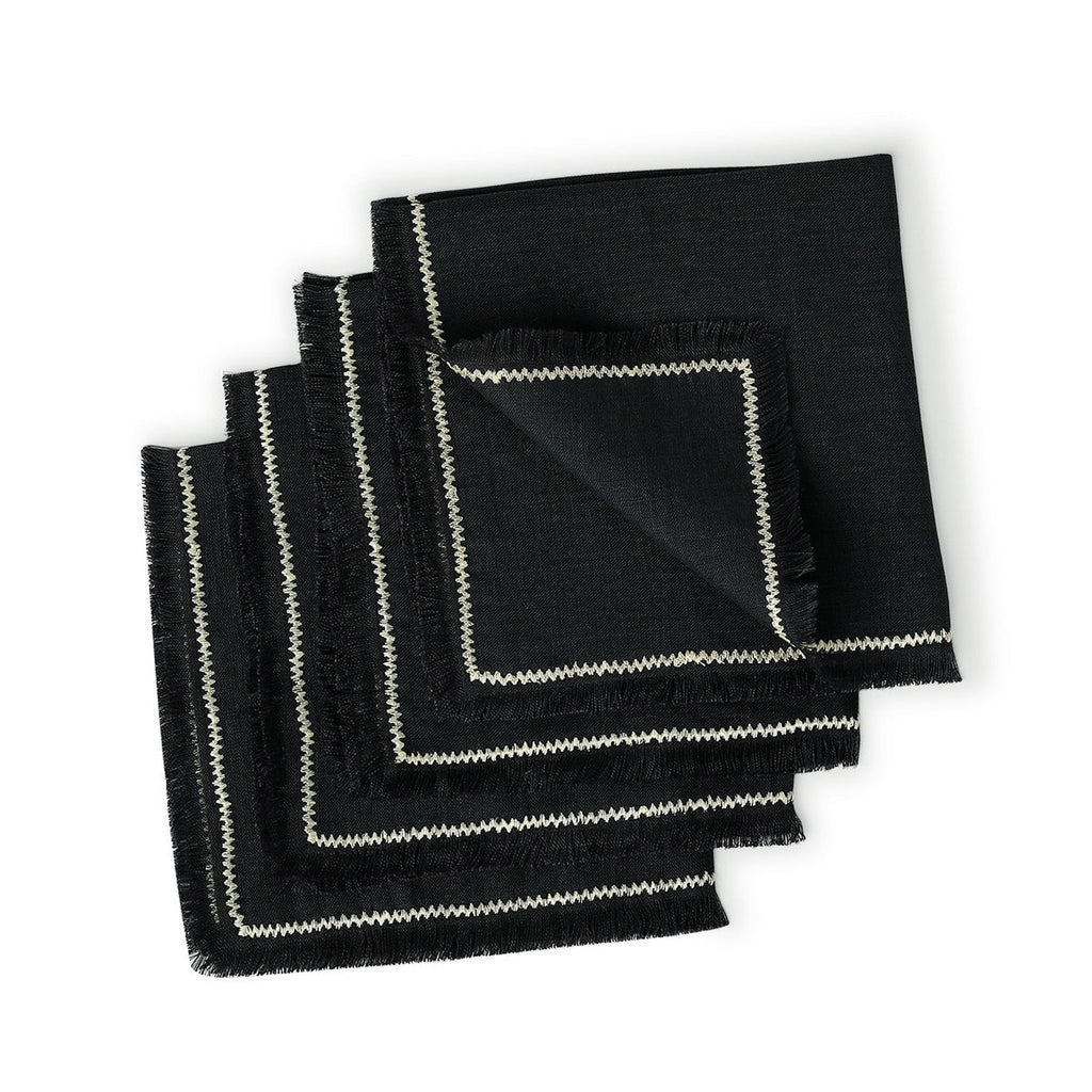 Set of 4 Washed Linen Napkins 45x45 - Gabriel - Charcoal / Sand