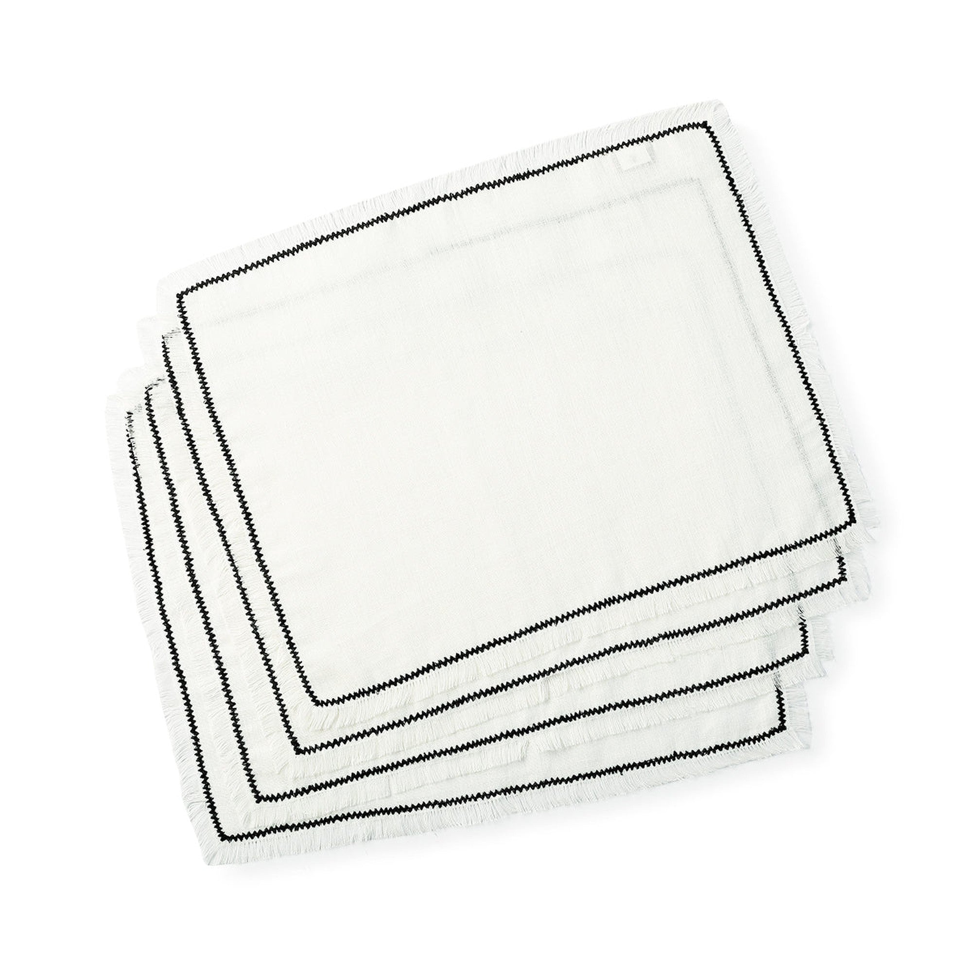 Set of 4 Washed Linen Placemats 35x45 - Gabriel - White / Black