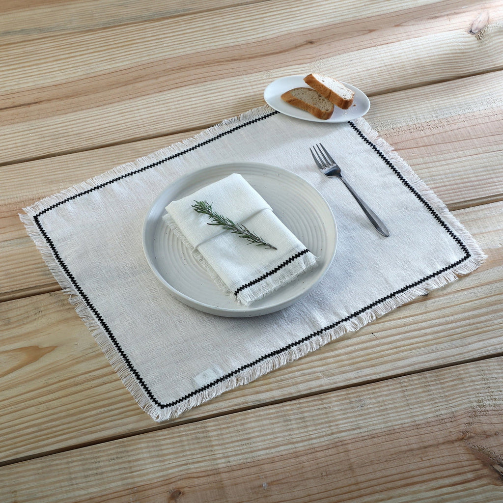 Set of 4 Washed Linen Placemats 35x45 - Gabriel - White / Black