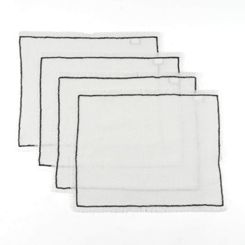 Set of 4 Washed Linen Placemats 35x45 - Gabriel - White / Black