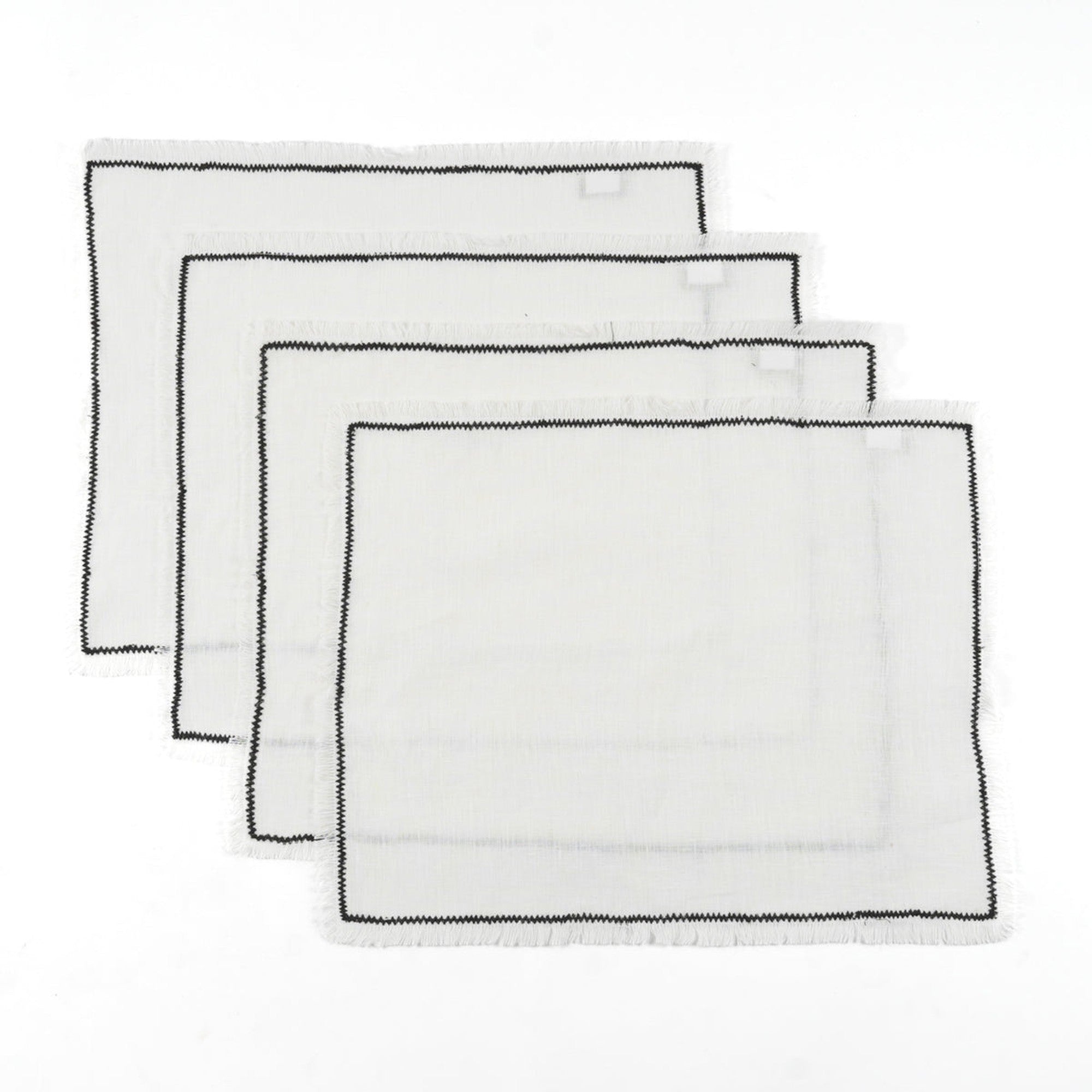 Set of 4 Washed Linen Placemats 35x45 - Gabriel - White / Black