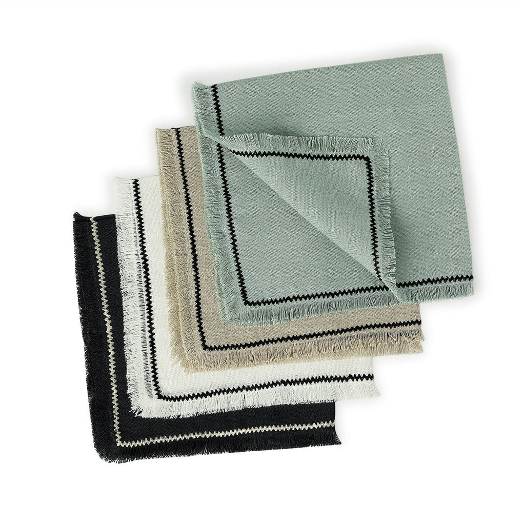 Set of 4 Washed Linen Placemats 35x45 - Gabriel - White / Black