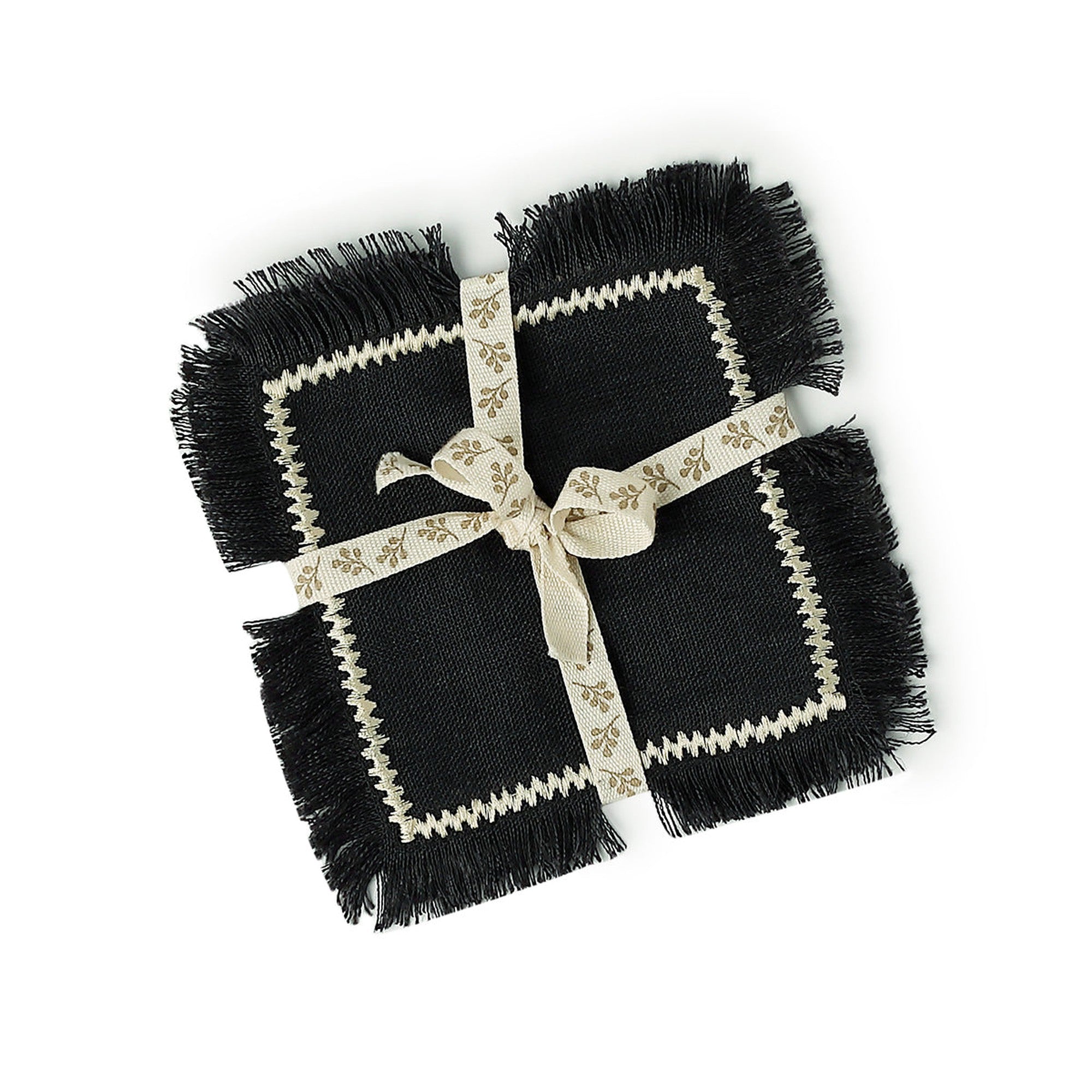 Set of 4 Washed Linen Coasters 10x10 - Gabriel - Charcoal/Sand