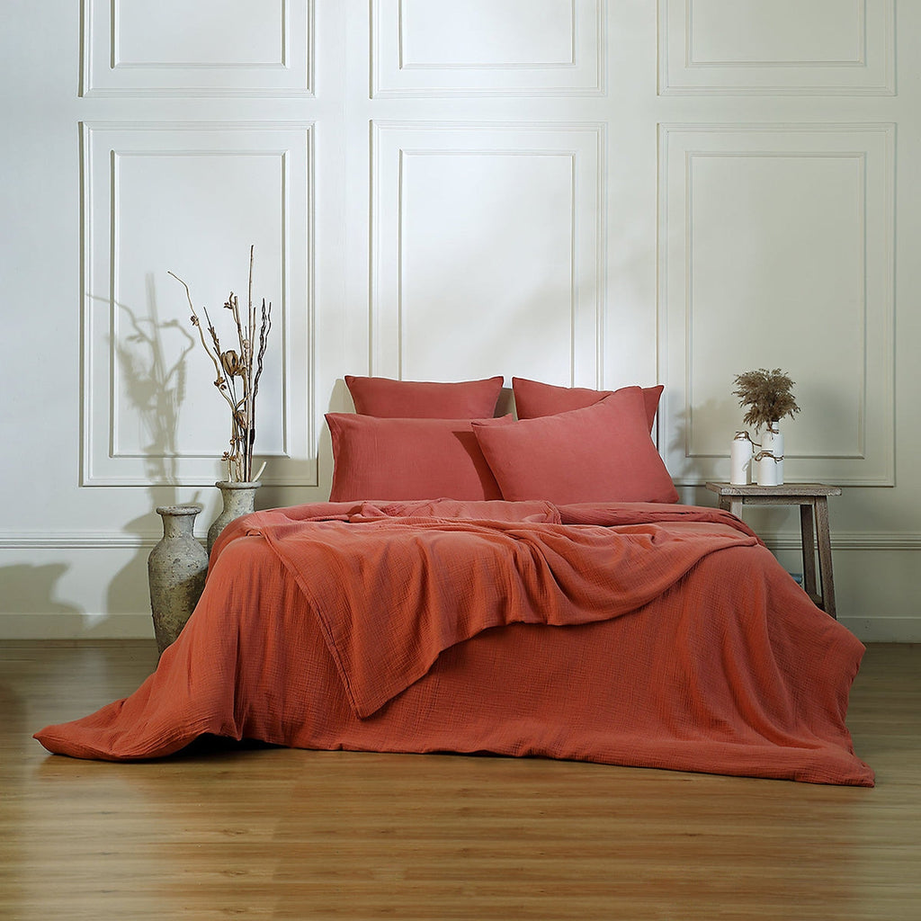 Carla - Lot De 2 Taies D'Oreiller - Gaze De Coton - Rouge