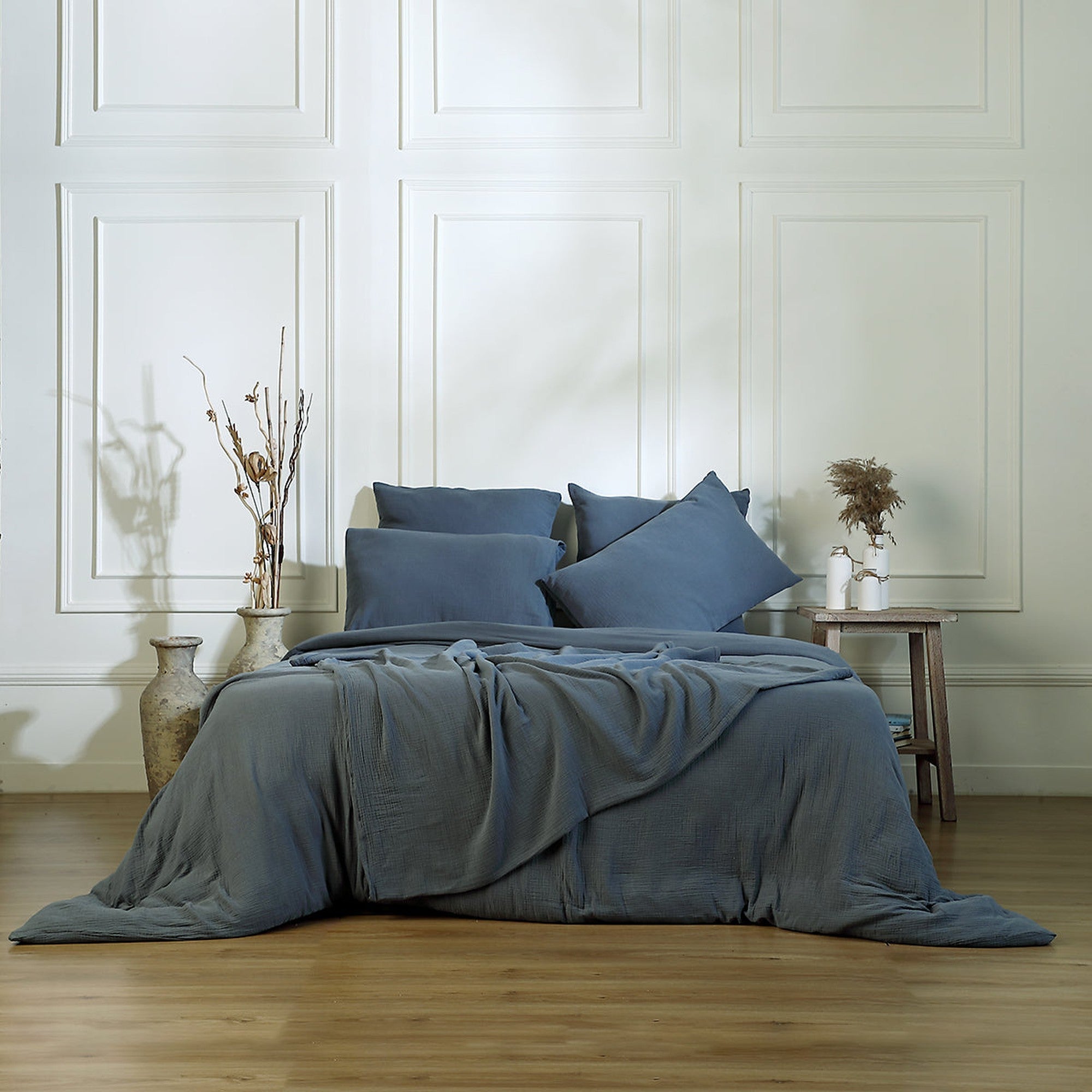 Carla - Lot De 2 Taies D'Oreiller - Gaze De Coton - Bleu Orage