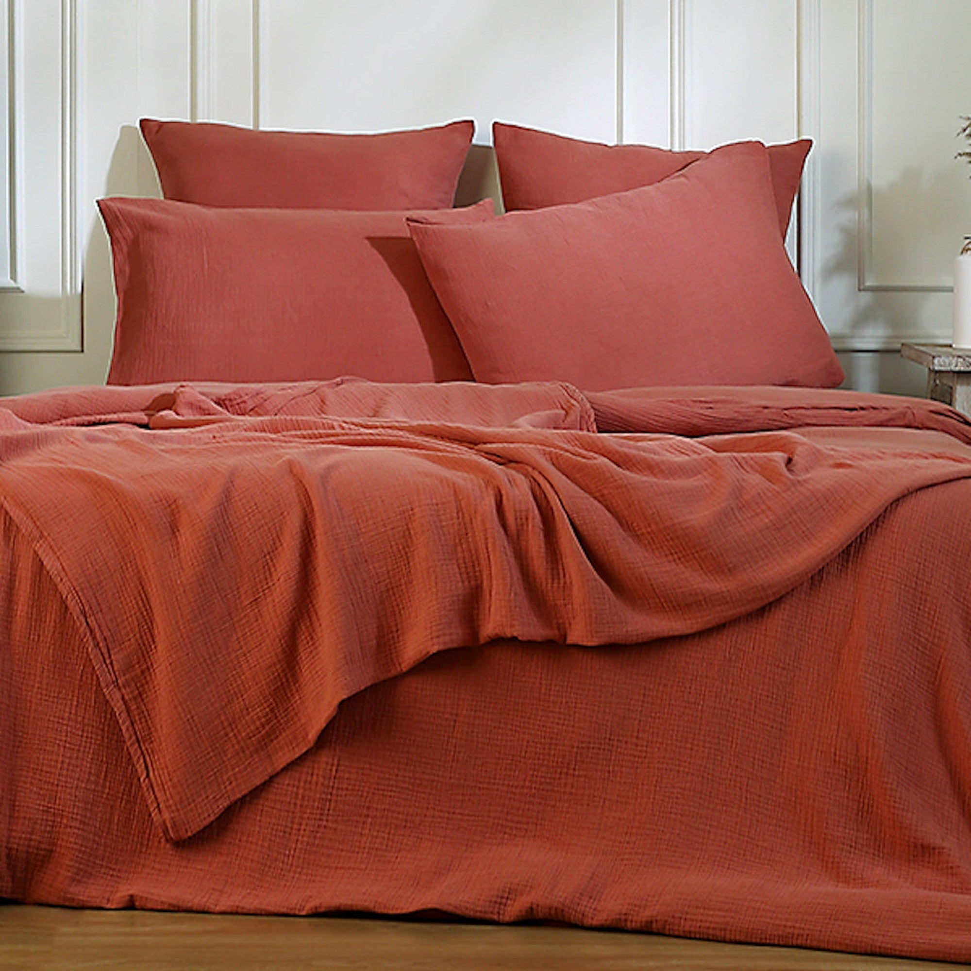 Carla - Lot De 2 Taies D'Oreiller - Gaze De Coton - Rouge