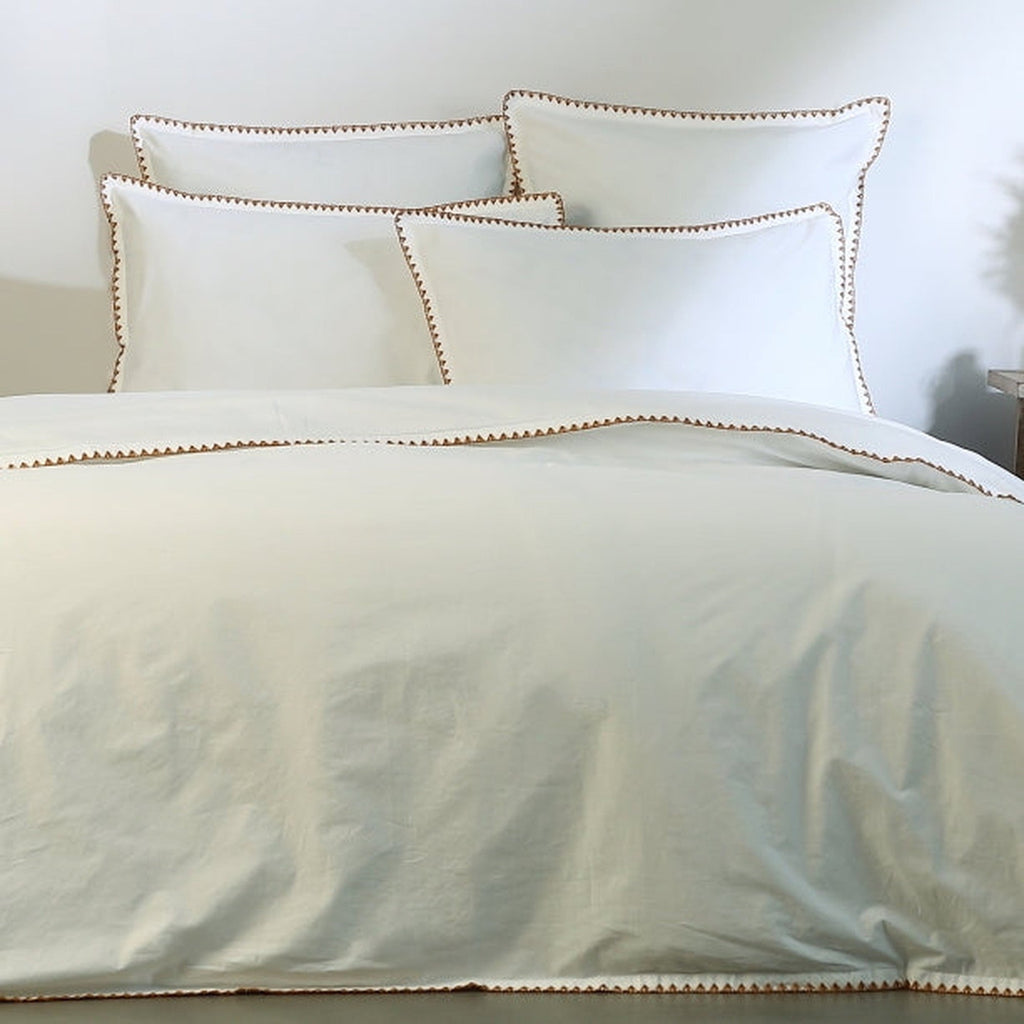 Zoé - Taie D'Oreiller (X2) - Percale De Coton - Blanc/Caramel