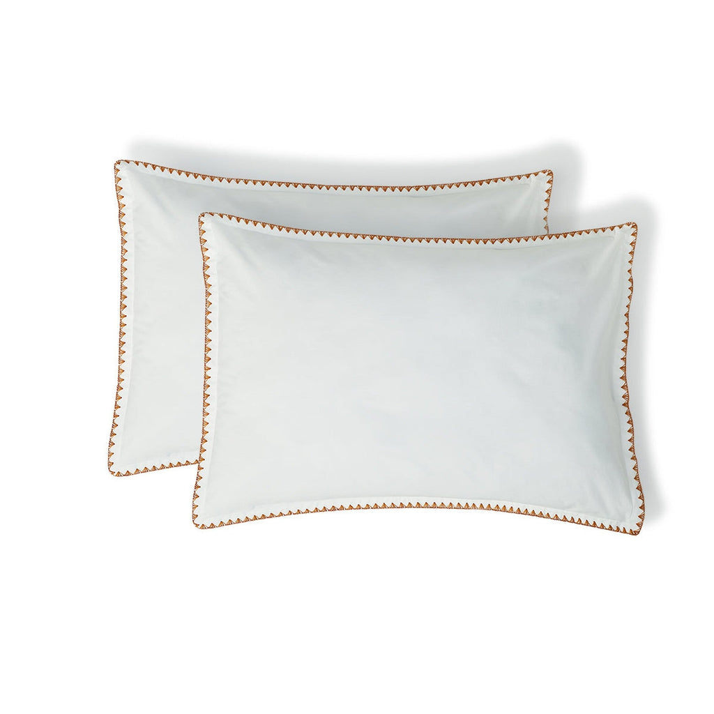 Zoé - Taie D'Oreiller (X2) - Percale De Coton - Blanc/Caramel