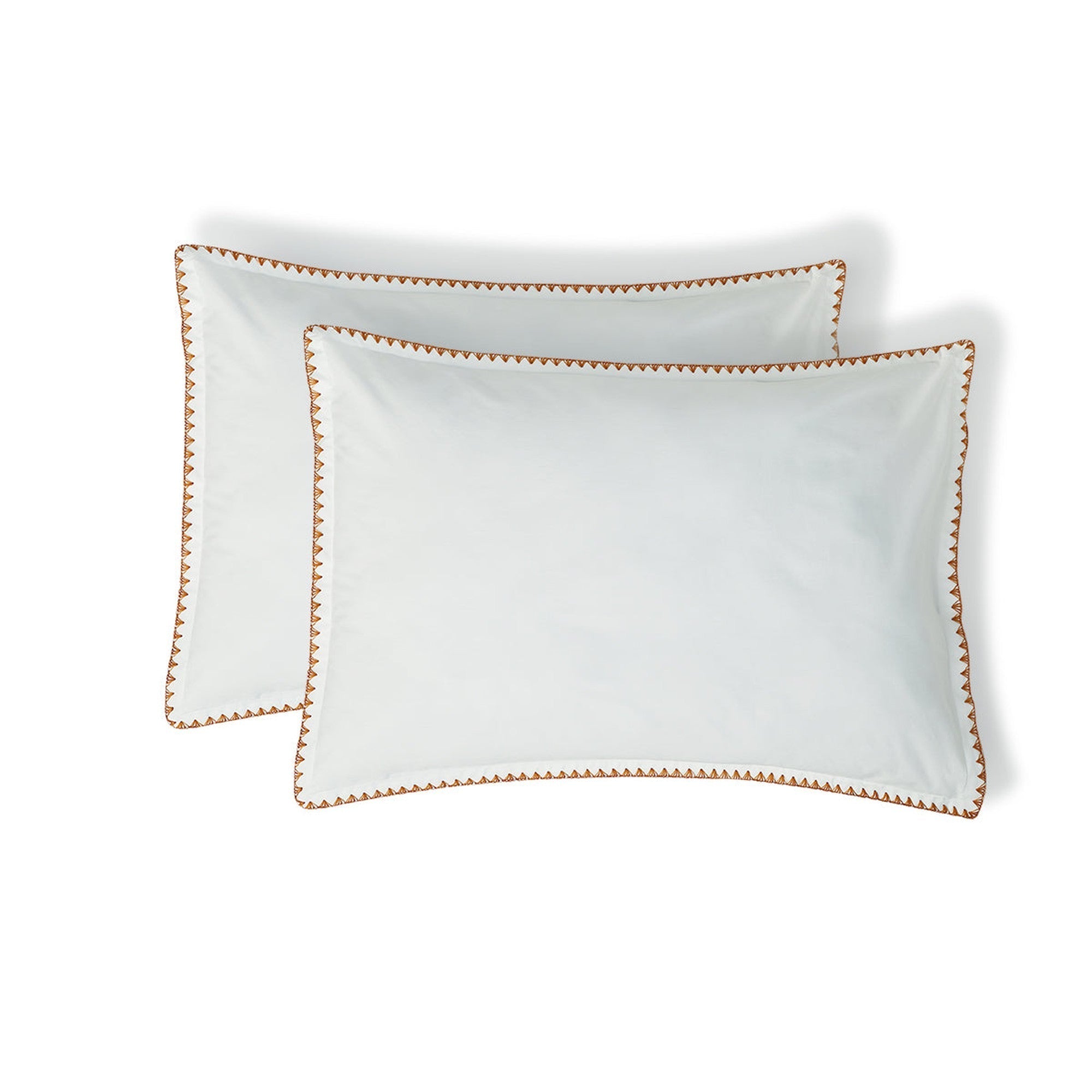 Zoé - Taie D'Oreiller (X2) - Percale De Coton - Blanc/Caramel