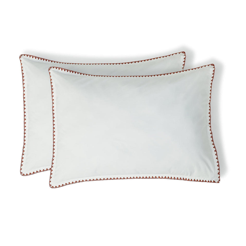 Zoé - Taie D'Oreiller (X2) - Percale De Coton - Blanc/Rouge