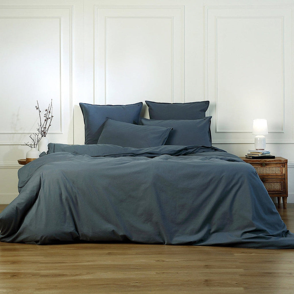 Luna - Lot De 2 Taies D'Oreiller - Coton Lavé - Bleu Orage
