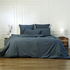 Luna - Lot De 2 Taies D'Oreiller - Coton Lavé - Bleu Orage