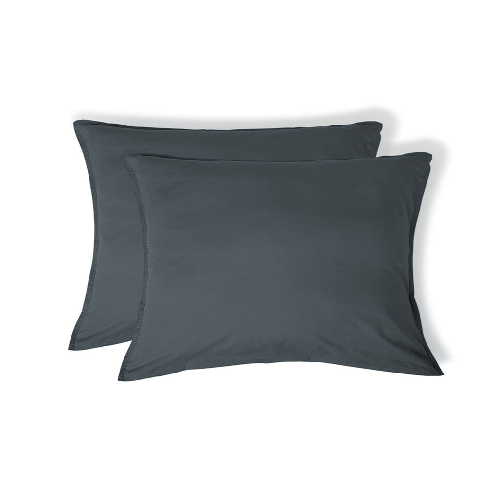 Luna - Lot De 2 Taies D'Oreiller - Coton Lavé - Bleu Orage