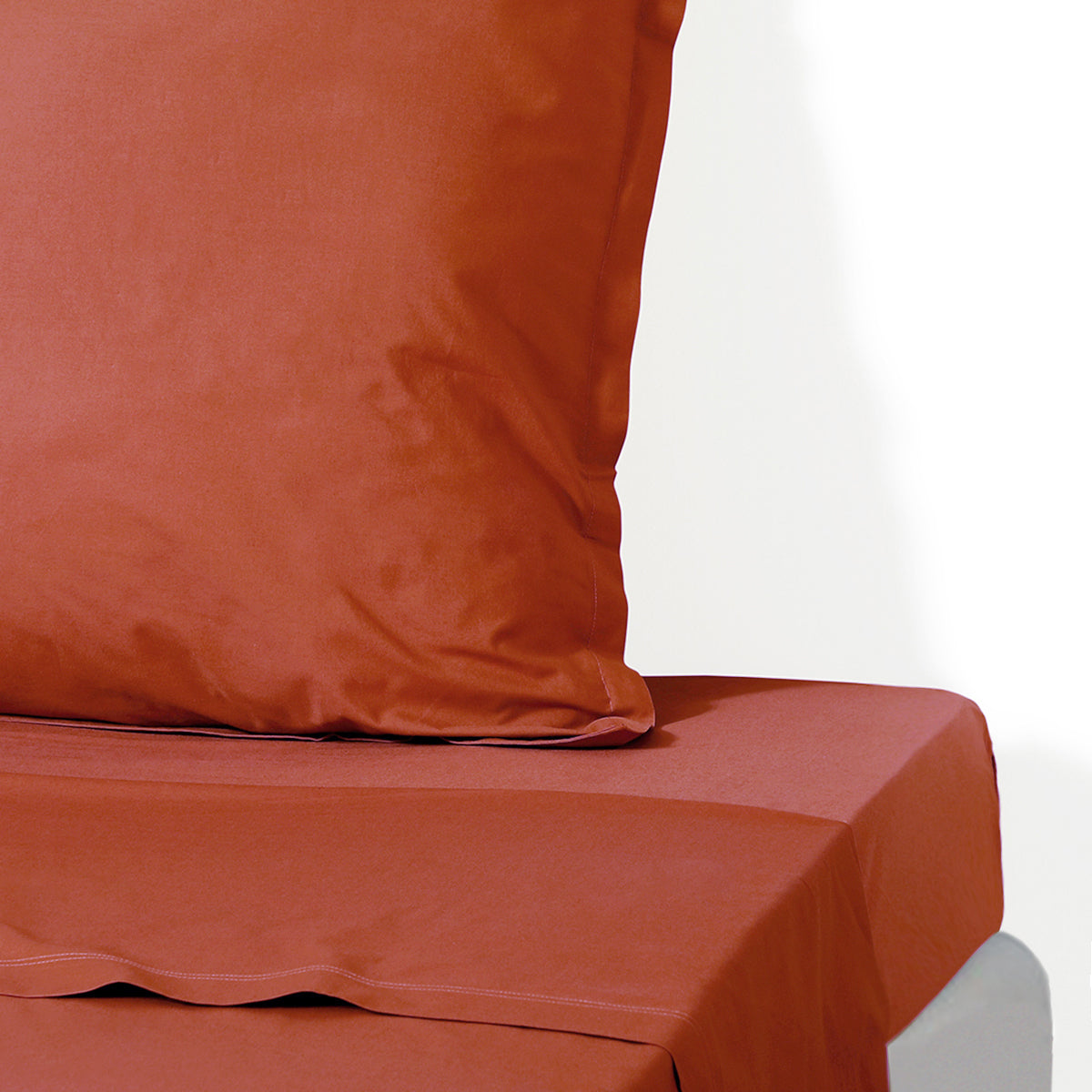 Nina - Drap Plat - Percale De Coton - Rouge Toscane