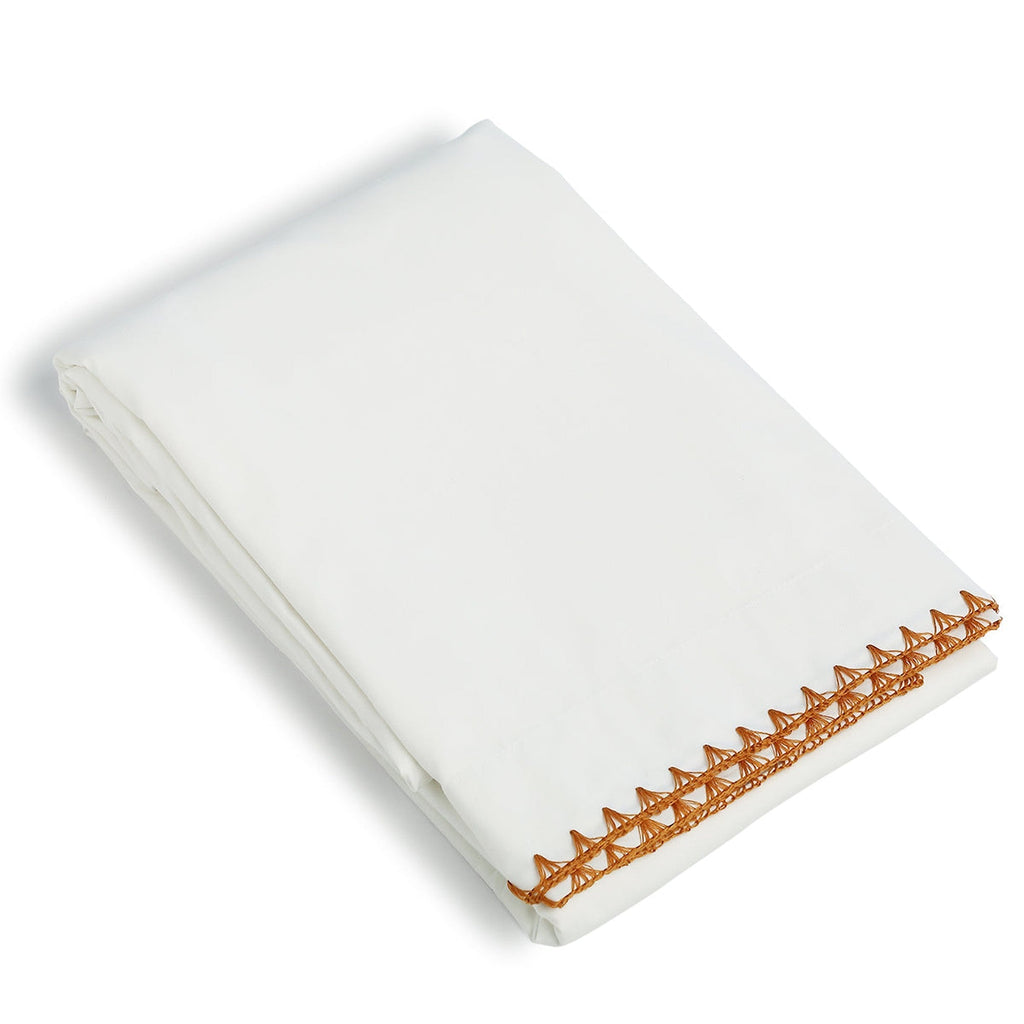 Zoé - Drap Plat - Percale De Coton - Blanc/Caramel