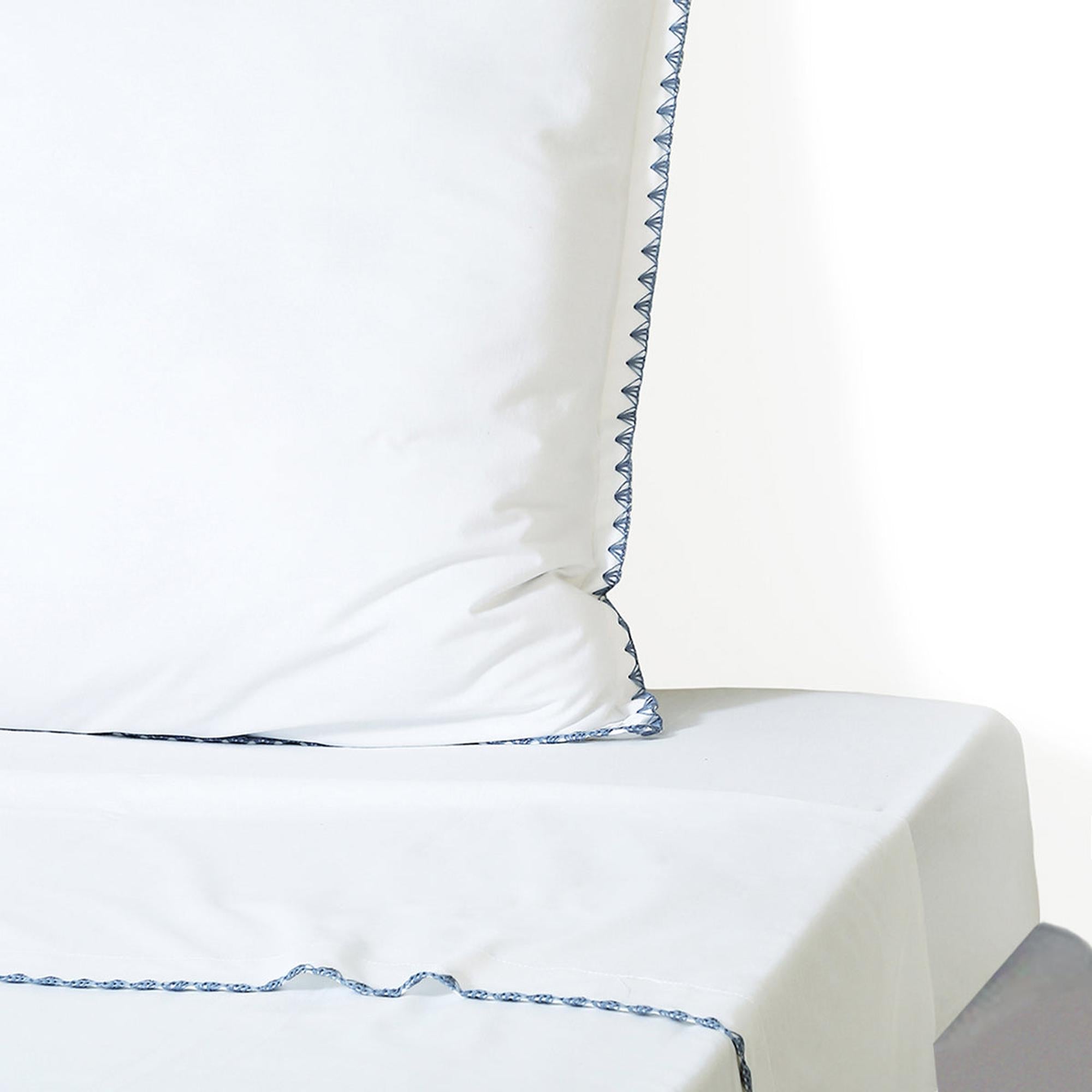 Zoé - Drap Plat - Percale De Coton - Blanc/Bleu Denim